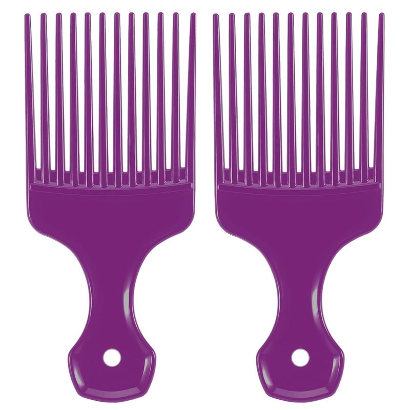SIMPOR 2 Pcs Hair Pick Comb Wide Tooth Lift for Hair Styling Detangling Plastic Afro Comb for Women Men (Purple) - Image 1